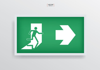 Green emergency fire exit door symbol. Vector.