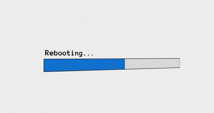Rebooting progress bar computer screen animation loop isolated on white background with blue progress reboot restart indicator 4K. Loading Screen