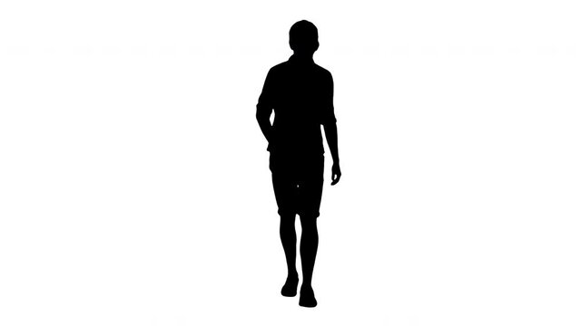 Silhouette Casual young man walking and looking forward.