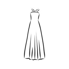 women's dresses. Hand drawn vector illustration. Black outline drawing isolated on white background women's dress, vector sketch illustration