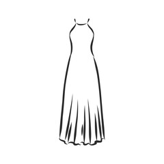 women's dresses. Hand drawn vector illustration. Black outline drawing isolated on white background women's dress, vector sketch illustration