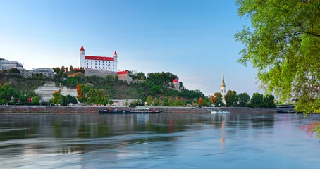 Fototapeten Grau Bratislava castle over Danube river and Bratislava old town, Slovakia  © Rastislav Sedlak SK