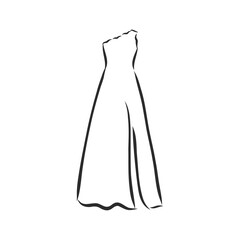 women's dresses. Hand drawn vector illustration. Black outline drawing isolated on white background women's dress, vector sketch illustration