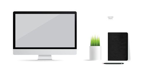 Computer display background with blank screen area on white. Vector.