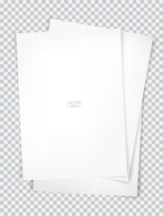 White paper sheet on transparent background with soft shadow. Vector.