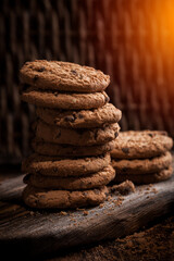 Oatmeal cookies on vintage background