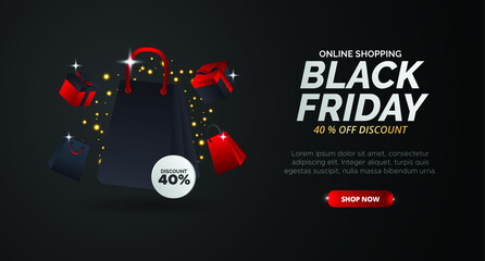 Simple Black Friday sale design template in black background. Vector illustration.