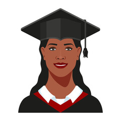 Beautiful Latino american college girl student, university graduate in graduation cap and gown. Vector illustration.