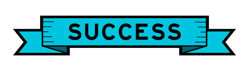Vintage blue color label banner with word success on white background