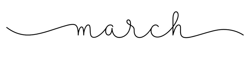 MARCH black vector monoline calligraphy banner with swashes