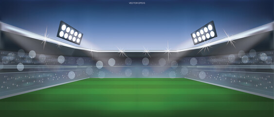 Football field or soccer field stadium background. Vector.