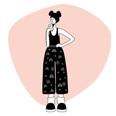 Single young girl character for design friends card, party invitation, poster page, t-shirt print etc.