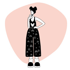 Single young girl character for design friends card, party invitation, poster page, t-shirt print etc.