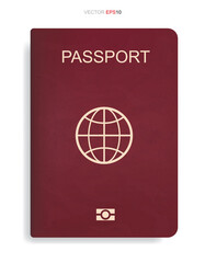 Red passport isolated on white background. Vector.