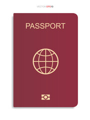 Red passport isolated on white background. Vector.