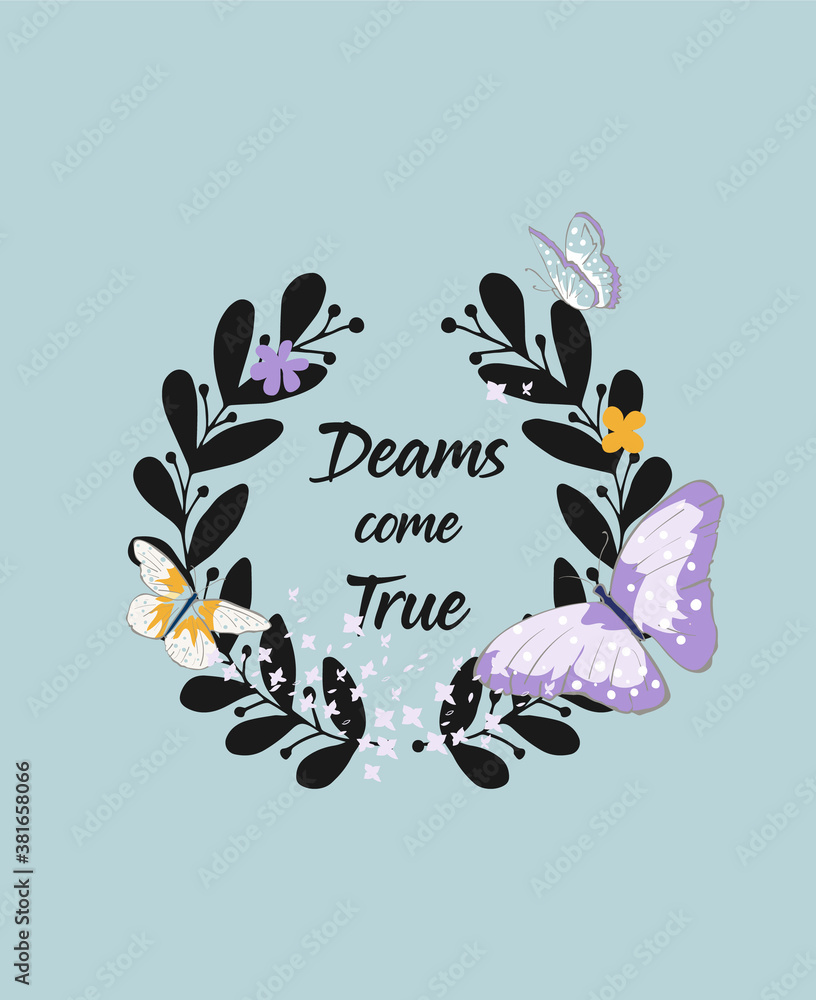 Poster Vector frame template with flowers and typographic design elements