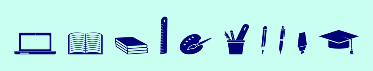 set of school icon cartoon icon design template with various models. vector illustration isolated on blue background