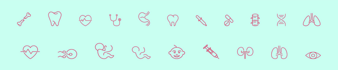 set of medical icon cartoon icon design template with various models. vector illustration isolated on blue background