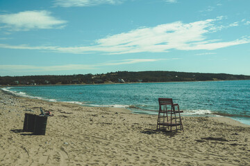 beach chairs and umbrellas