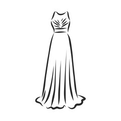 women's dresses. Hand drawn vector illustration. Black outline drawing isolated on white background women's dress, vector sketch illustration