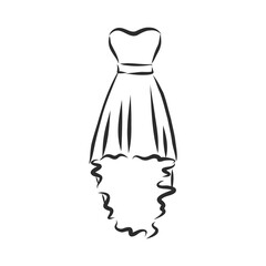 women's dresses. Hand drawn vector illustration. Black outline drawing isolated on white background women's dress, vector sketch illustration
