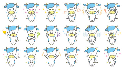 牛のキャラクターイラスト　基本ポーズセット