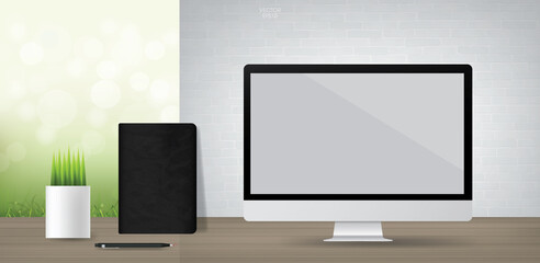 Empty computer display background. Business background for web design or template design. Vector.