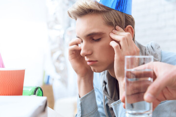 After party troubled teenager is hangover. 