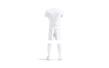 Blank white soccer uniform with t-shirt, short, socks, boots mockup