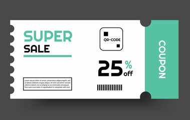 Super sale voucher for shop and store with green color, vintage simple web coupon for business and qr code, retail business.
