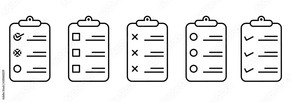 Aufkleber set line icons of checklist isolated on white. vector illustration
