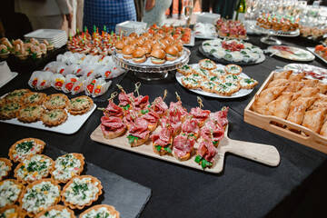 festive table with lots of food