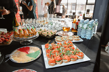festive table with lots of food