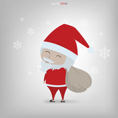 Christmas Santa Claus. Funny cartoon character in background of winter elegant with light blurred bokeh background. Vector.