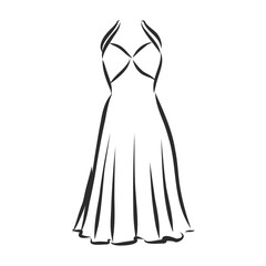Fototapeta na wymiar women's dresses. Hand drawn vector illustration. Black outline drawing isolated on white background women's dress, vector sketch illustration