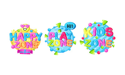 Bright Play Room Badges with Shapes Vector Set