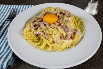 assiette de spaghetti à la carbonara 