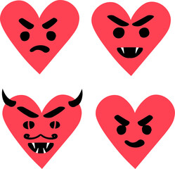  Wet of funny Halloween hearts emoji isolated. Cartoon spooky faces vector stickers.