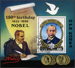 NORTH KOREA - 1984: shows Alfred Bernhard Nobel (1833-1896), 150th Anniversary Birth, 1984