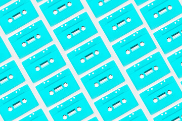 Pattern of cyan audio cassette isolated on white background.