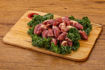 Raw chicken hearts for cooking