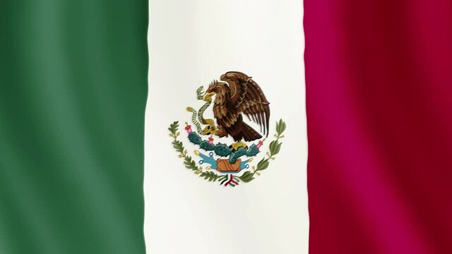 Close up of Mexican flag video waving in wind. Realistic Animation Flag background 4K UHD