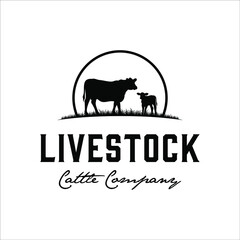 Cow and calf in the grass field with a classic design style © Dedy Andreas