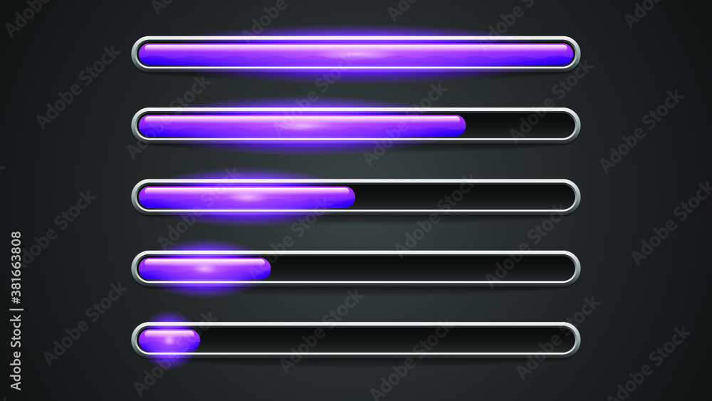 Poster set collection progress loading bar lighting glow vector design style