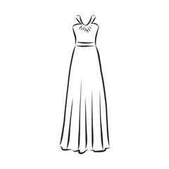 women's dresses. Hand drawn vector illustration. Black outline drawing isolated on white background women's dress, vector sketch illustration