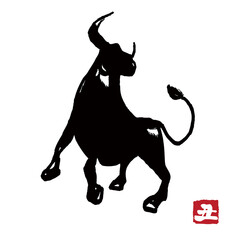 年賀状のための手描きの牛のイラスト