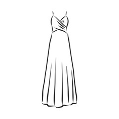 women's dresses. Hand drawn vector illustration. Black outline drawing isolated on white background women's dress, vector sketch illustration