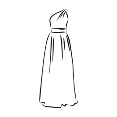 women's dresses. Hand drawn vector illustration. Black outline drawing isolated on white background women's dress, vector sketch illustration