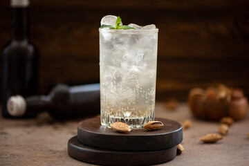 non-alcoholic ginger beer with ice in tall glasses