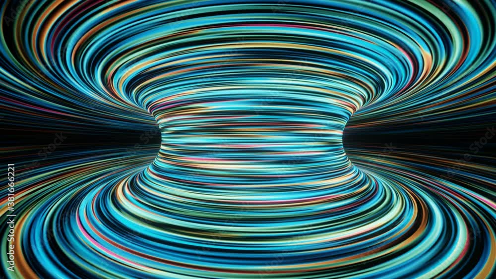Poster fast rotating streaks of light in a torus shaped tunnel. 3d render/ rendering